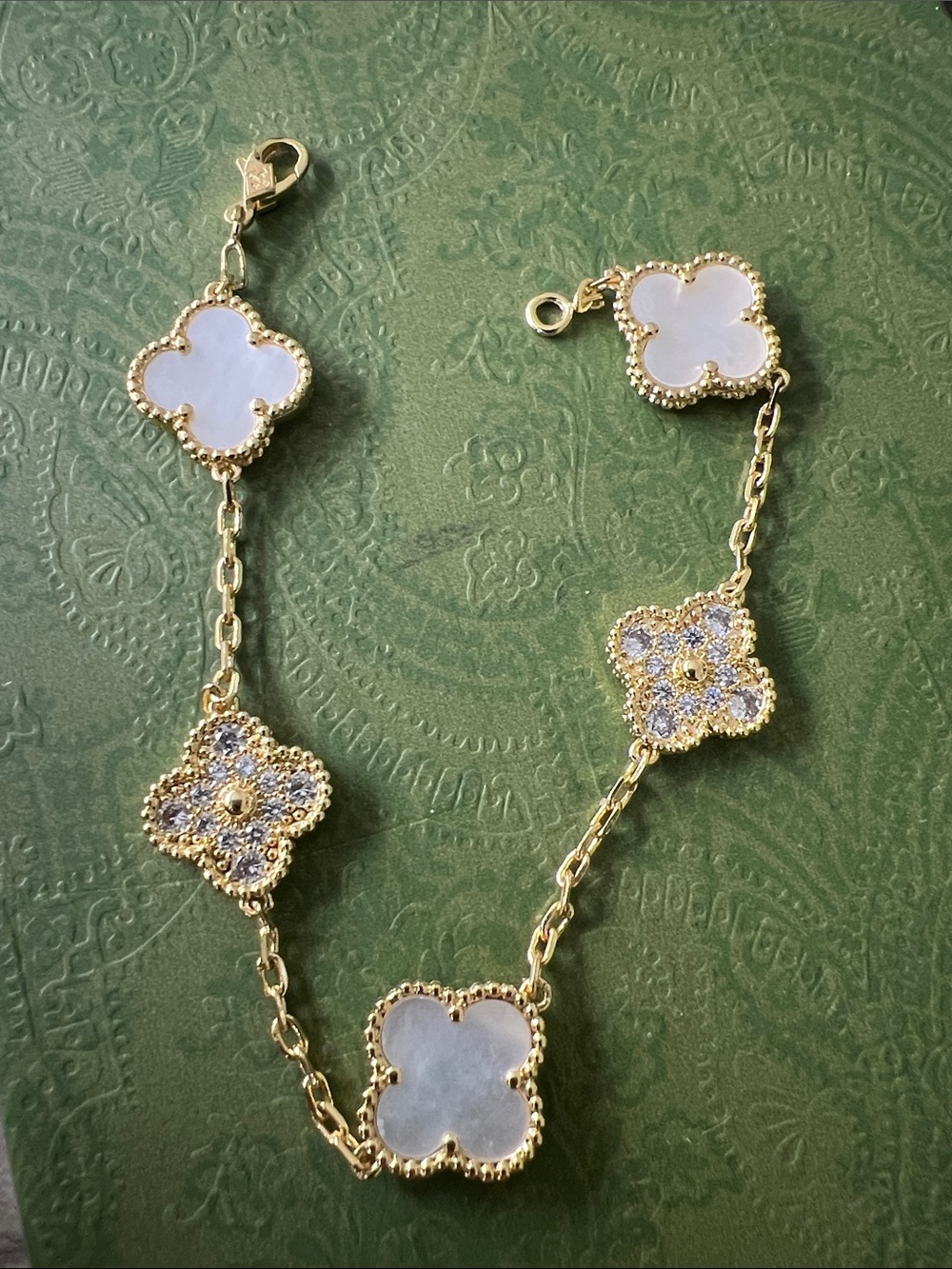 Gold-Tone White Mother-of-Pearl Clover Necklace copper plated 18k gold